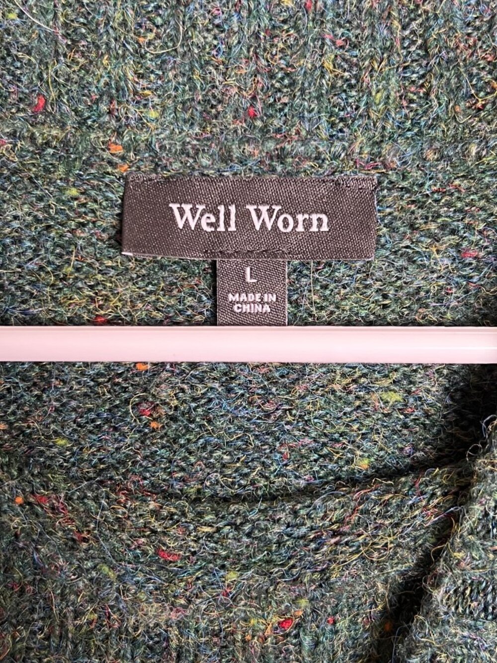 Well Worn Green Donegal Tweed Mock Neck Sweater Large - Picture 4 of 5